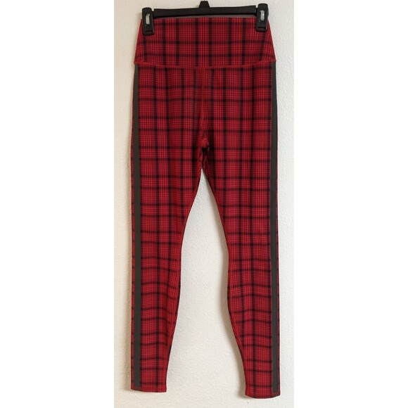 NEW! Wmn's ALO Occasion Buffalo Plaid Leggings in Scarlett Red w/Side Stripe M - Picture 2 of 16